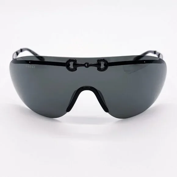 NEW AUTHENTIC GUCCI GG1656S 001, BLACK METAL OVERSIZED MASK SUNGLASSES G…